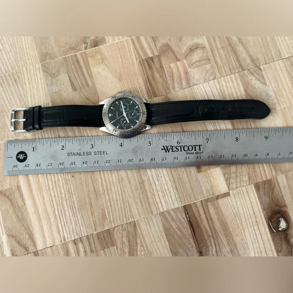 Nautica Vintage Chronograph Style Men’s Watch Black Dial Black Leather Strap